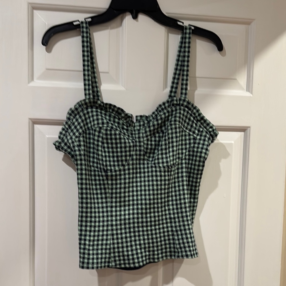 Eva Franco Navy & Green Gingham Women's Top